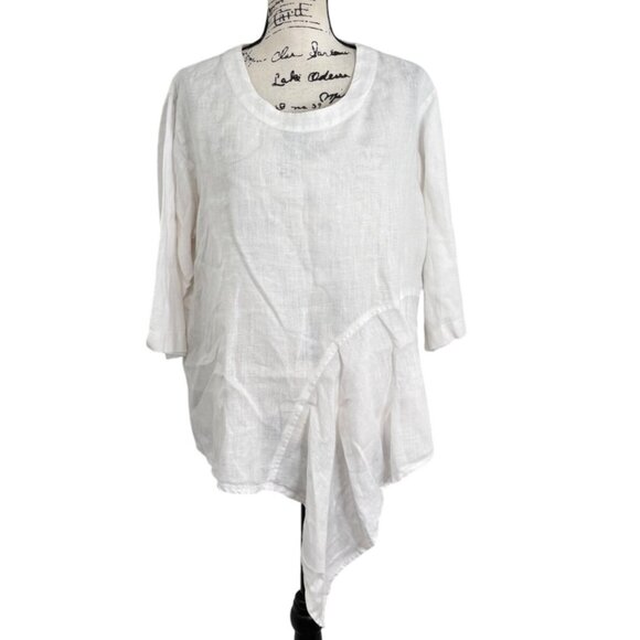 Christopher Calvin Tops - Christopher Calvin White Linen Asymmetrical Hem Top Womens Size M